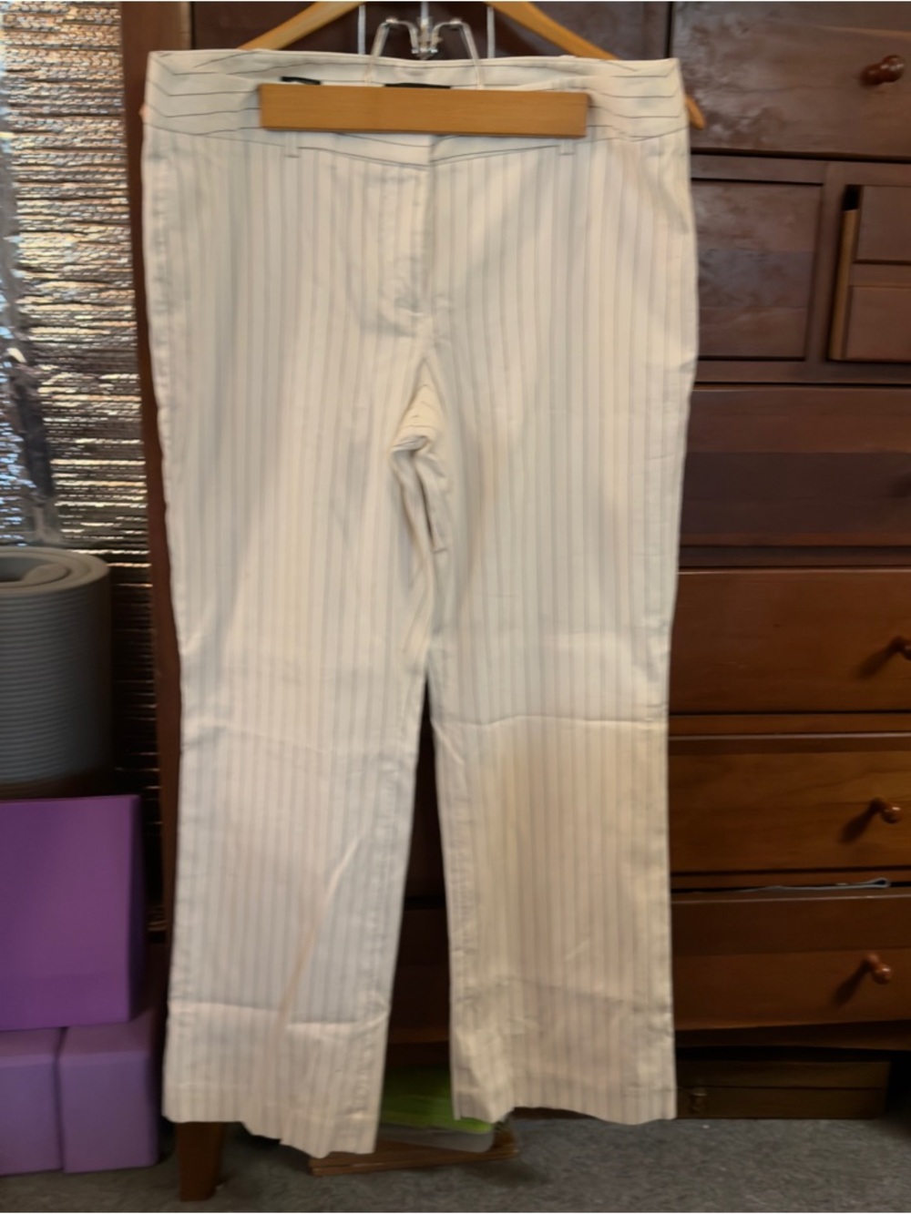 Talbots Signature Straight Leg Chino White with Gray Stripes Size 12P - Picture 6 of 7